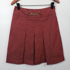 New York & Company Pleated Skirt Womens 2 A Line Burgundy Side Zip Midi / A276